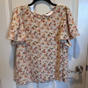 LC Lauren Conrad Floral Blouse in Cream and Orange